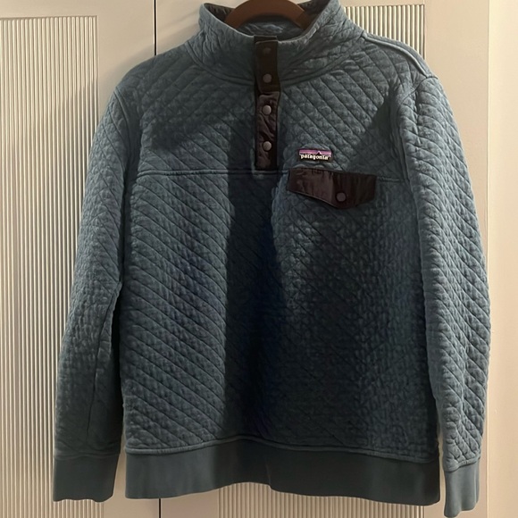 Patagonia Organic Cotton Snap T Quilted Pullover Teal Blue Size M - Picture 2 of 7